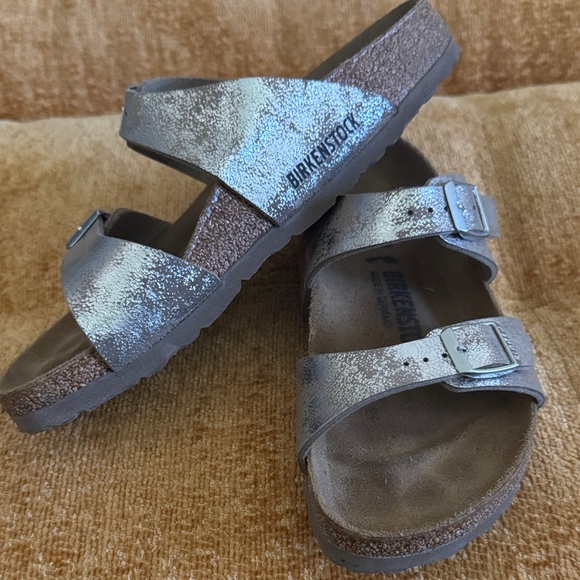 Birkenstock Metallic Silver Sandals - Picture 1 of 3